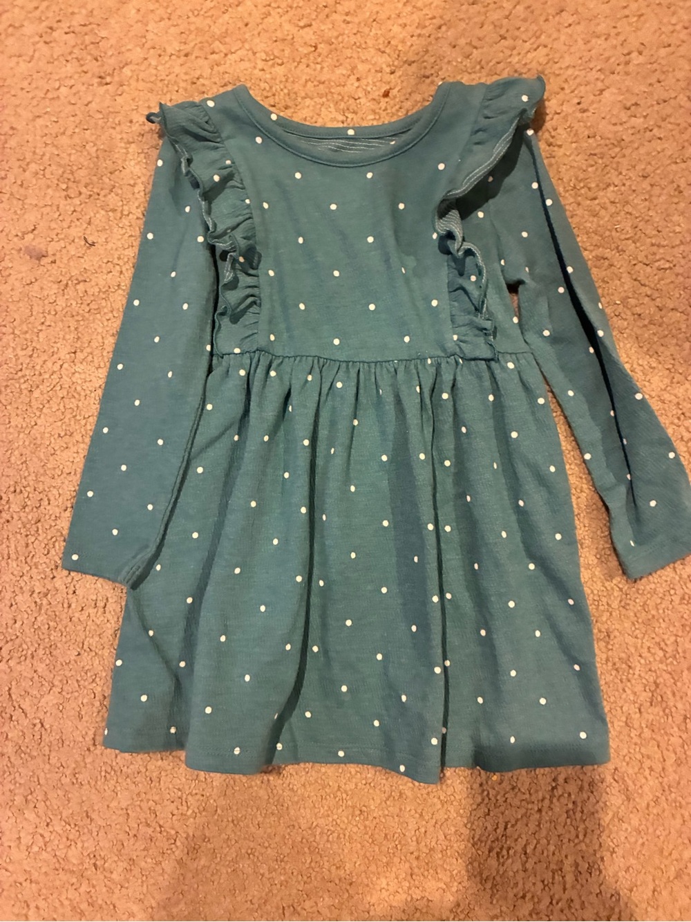 Cat & Jack Teal Polka Dot Long-Sleeve Ruffle Dress